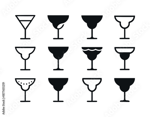 Party Drinks Emblems. party drinks. Icon set. Set Logo of party drinks: margarita glass rim. harmonious logo variations of the same emblematic concept, each