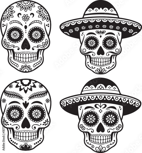 Sugar Skull Silhouette Bundle | Day of the Dead Skull Vector Set