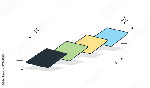 March Color Blocks. March mood / seasonal color blocks. A minimal abstract scene of color tiles arranged diagonally, with small motion lines hinting at