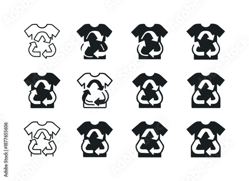 Sustainable Fashion Icons. Sustainable fashion. Icon set. Set Logo of sustainable fashion: recycled fabric loop. harmonious logo variations of the same