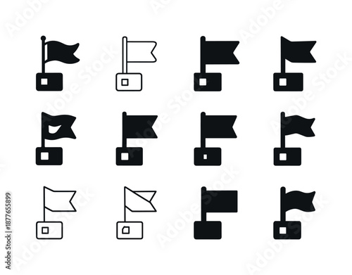 Project Logo Variations. Project management board. Icon set. Set Logo of Project management board: priority flag marker. harmonious logo variations of the same
