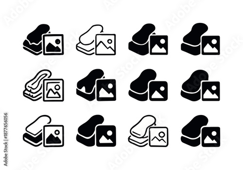 Scrapbooking Logo Variations. Scrapbooking with photos. Icon set. Set Logo of scrapbooking with photos: paper punch shape. harmonious logo variations of the