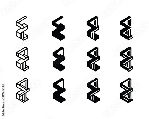 Geometric Bookshelf Icons. Geometric bookshelf with a modern, artistic design. Icon set. Set Logo of Geometric bookshelf with a modern, artistic design: Zigzag