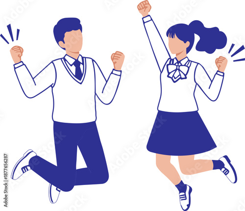 Happy Students Jumping Together Celebration Flat Vector Illustration, School Friends Achievement Success Concept, Education Motivation Youth Character SVG
