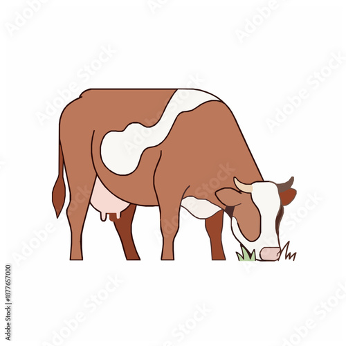 Decorative watercolor cow grazing nature themed vector illustration isolated
