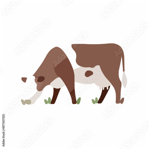 Minimal watercolor cow grazing flat vector illustration for dairy and farm branding