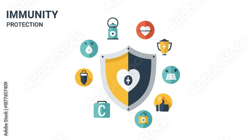 Immunity protection concept with shield and health icons