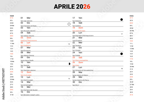 April 2026 Italian Saints Calendar Template