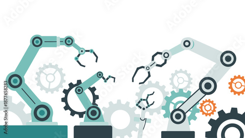 Robotic arms working together with gears and cogs in industrial setting