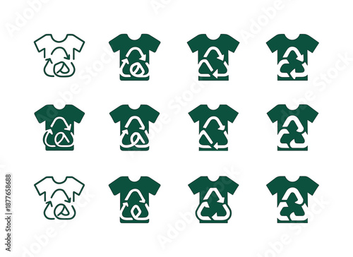 Sustainable Fashion Icons. Sustainable fashion. Icon set. Set Logo of sustainable fashion: recycled fabric loop. harmonious logo variations of the same