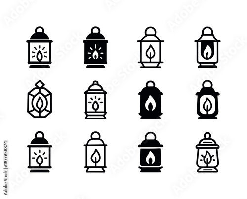 New Year Lantern Icons. New Year?s Eve reflection and resolution gathering. Icon set. Set Logo of New Year?s Eve reflection and resolution gathering: lantern