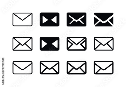 Envelope Logo Variations. Cover. Icon set. Set Logo of cover: envelope mailing cover. harmonious logo variations of the same emblematic concept, each with