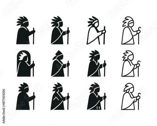 Indigenous Tour Icons. Cultural heritage tours and indigenous experiences. Icon set. Set Logo of cultural heritage tours and indigenous experiences: indigenous