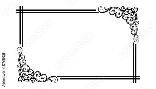 Decorative Rectangular Frame – Ornate Corner Swirls and Double Line Border in Minimal Style Vector 