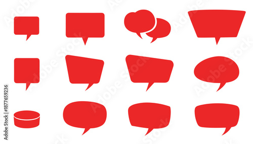 Speech Bubble Icon Set – 15 Red Designs for Dialogue, Comics, and Communication Themes Vector 