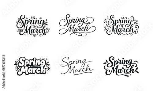 Spring Lettering Variations. Spring March. Set lettering. harmonious lettering variations of the same emblematic concept, each with different