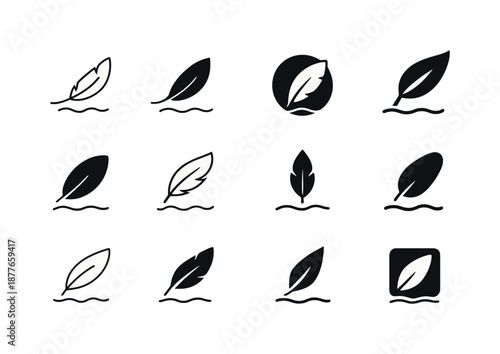 Weightlessness Icon Logos. Weightlessness. Icon set. Set Logo of weightlessness: drifting feather. harmonious logo variations of the same emblematic concept,