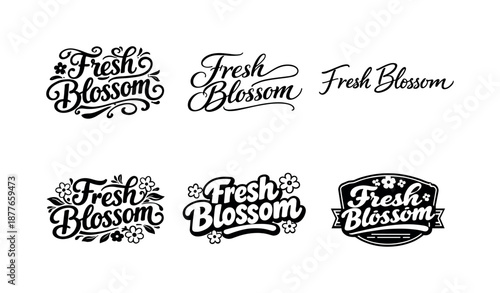 Harmonious Lettering Variations. Fresh Blossom Lettering. Set lettering. harmonious lettering variations of the same emblematic concept, each with different