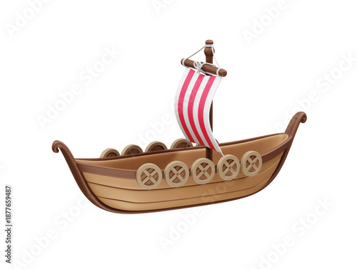 Viking Longship with Striped Sail icon 3d render
