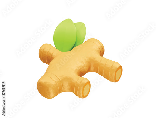turmeric Root with Fresh Green Leaves icon 3d illustration render