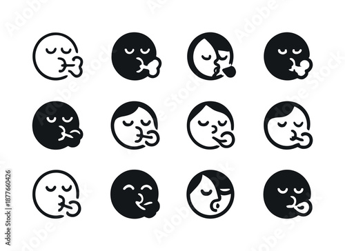 Relief Icon Variations. Feeling relieved. Icon set. Set Logo of feeling relieved: exhaling face. harmonious logo variations of the same emblematic concept,