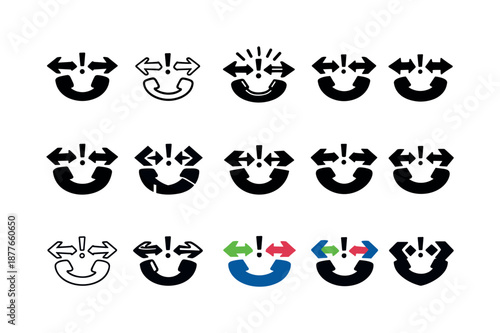 Unexpected Call Icons. unexpected phone call. Icon set. Set Logo of unexpected phone call: incoming call arrows. harmonious logo variations of the same