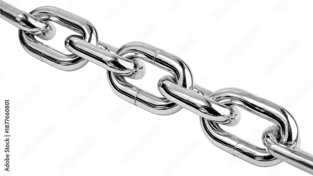 Fototapeta premium A strong metal chain with polished silver links connected in a series.