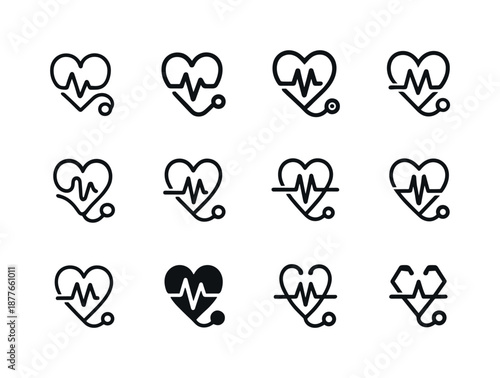 Doctor Logo Variations. Doctor's. Icon set. Set Logo of doctor's: heartbeat line. harmonious logo variations of the same emblematic concept, each