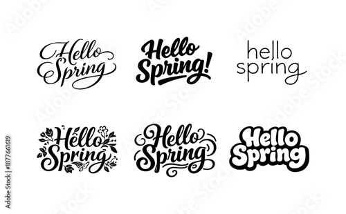 Spring Lettering Variations. Hello Spring. Set lettering. harmonious lettering variations of the same emblematic concept, each with different