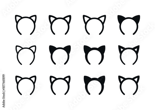 Costume Party Logos. Costume party outfit. Icon set. Set Logo of costume party outfit: cat ears headband. harmonious logo variations of the same emblematic