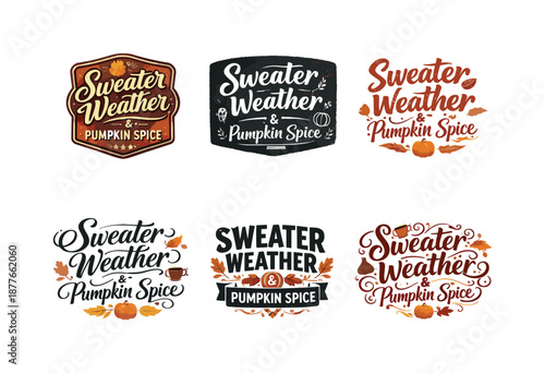 Autumn Lettering Variations. Autumn cozy quotes. Set lettering. harmonious lettering variations of the same emblematic concept, each with different artistic