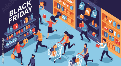 Shoppers Rushing Through Black Friday Sale.