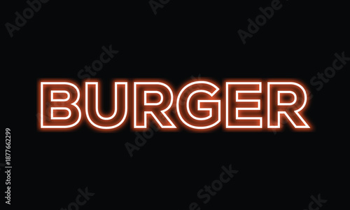 A vibrant neon glow sign displaying the word 'burger' against a dark background