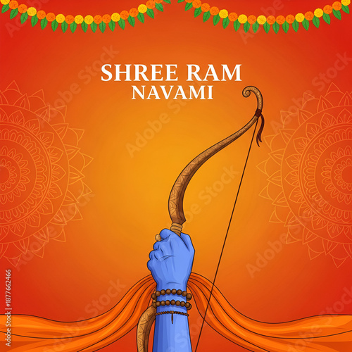 Shri Ram Navami Greeting hands of Lord Rama Holding Big Bow and Arrow