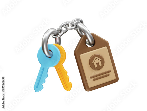 House Keys with Property Tag icon 3d render illustration