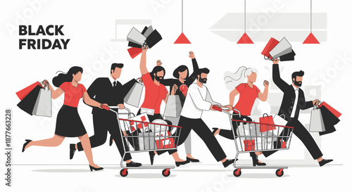 People Shopping with Bags and Carts.