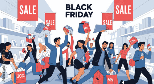 People Celebrating Black Friday Shopping Discounts.