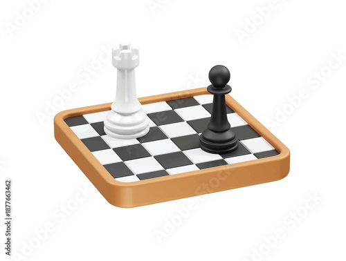Chess Board with Rook and Pawn icon 3d illustration render