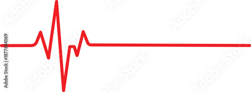 A vibrant red electrocardiogram line symbolizing a healthy heartbeat transitioning into a flatline on a white background.