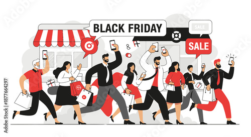 Crowd of People Shopping on Black Friday.