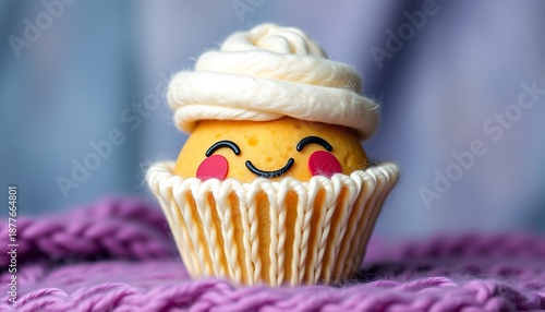 A whimsical yarn cupcake