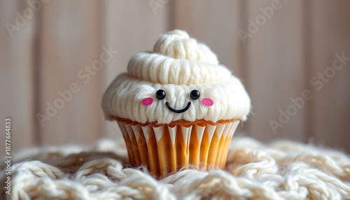 A whimsical yarn cupcake