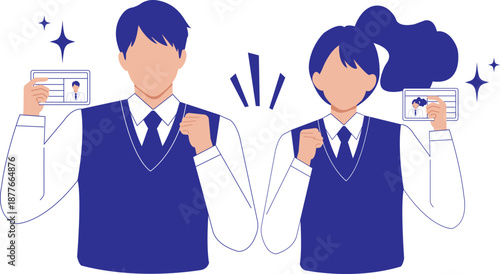 Students Standing with Test Paper Flat Vector Illustration, Exam Success School Education Concept, Youth Character Minimal SVG Design
