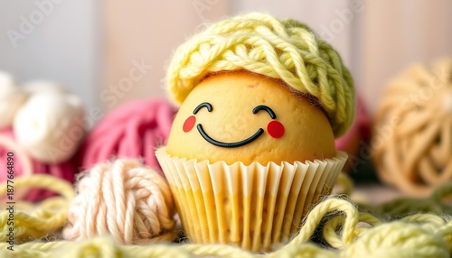 A whimsical yarn cupcake