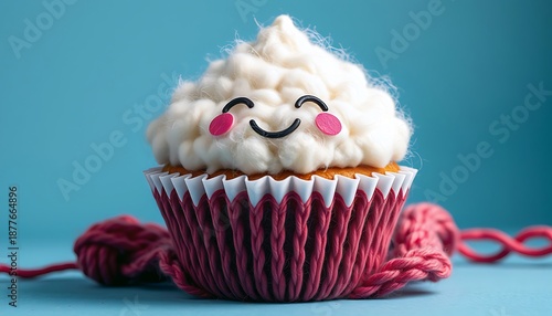 A whimsical yarn cupcake