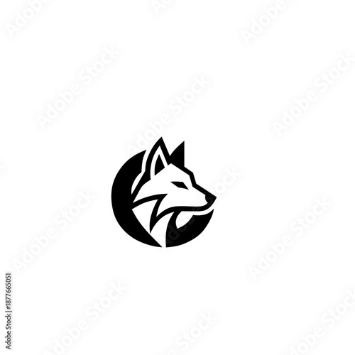 Wolf Head Logo Mascot Illustration in Minimalist Circular Style