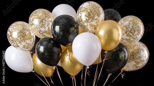 A garland of shiny gold and white balls is placed on a dark surface, creating a festive look for decoration