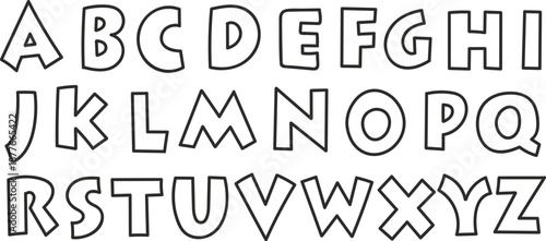 Hand drawn doodle black and white alphabet outline collection set from A to Z for education and decorative element vector