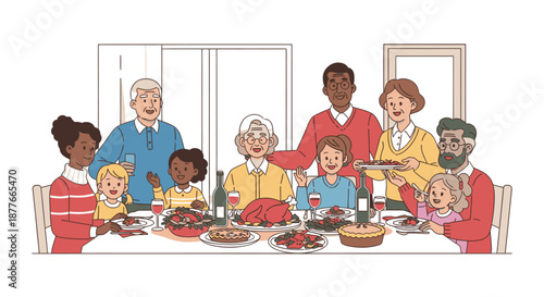 Family Gathering Around Dinner Table Together 7.