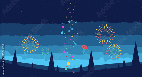 Fireworks Exploding in Night Sky Celebration.